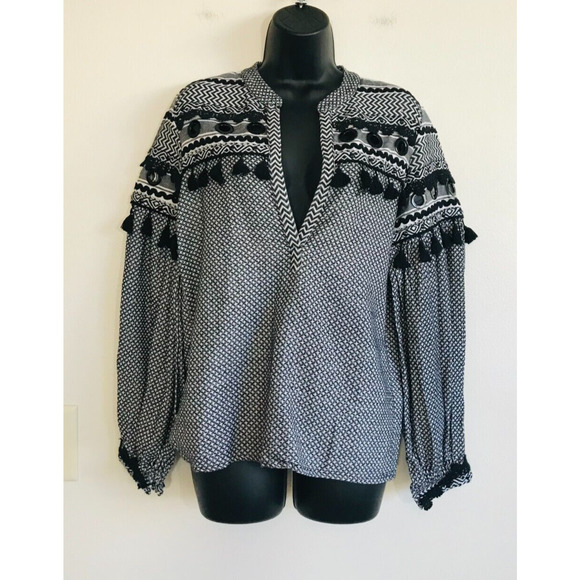 DodoBarOr Peasant Top Nathaniel Cotton V-Neck Boho Festival Pom Pom Girlcore, M - Picture 2 of 14